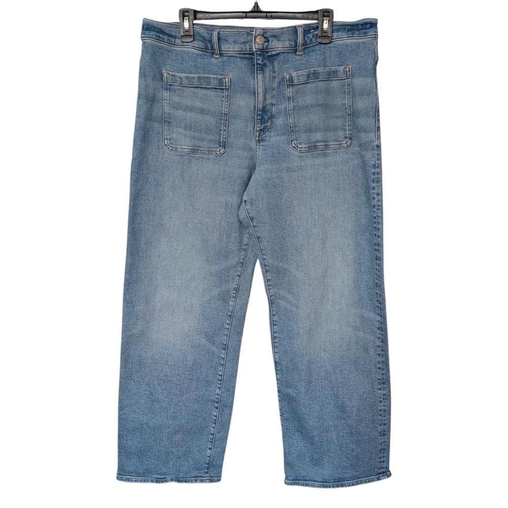 Madewell Emmett Wide Leg Jeans Light Wash High Rise Patch Pocket Denim Size 33